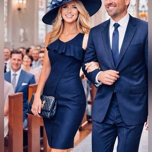 Donna Karan,Navy Sheath Dress Ruffle Cocktail  Event Elegant Classic, Size 4